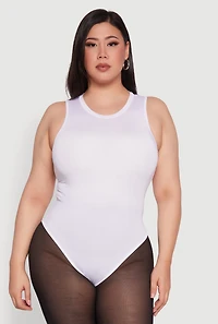 Womens Plus Size Daisy Sleeveless Crew Neck Bodysuit, White, Size 1X