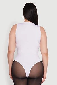 Womens Plus Size Daisy Sleeveless Crew Neck Bodysuit, White, Size 1X