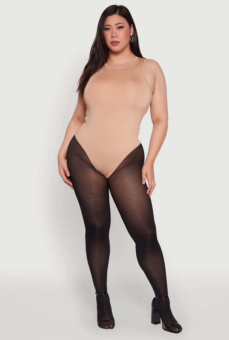 Womens Plus Daisy Sleeveless Crew Neck Bodysuit,