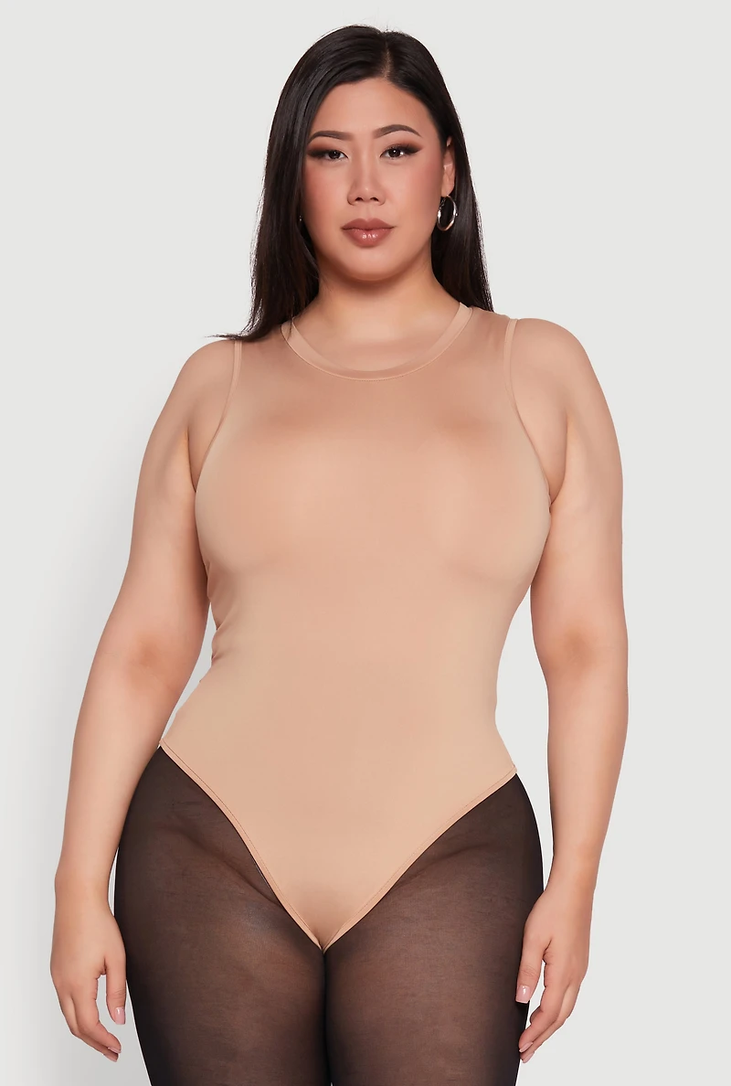 Womens Plus Daisy Sleeveless Crew Neck Bodysuit,