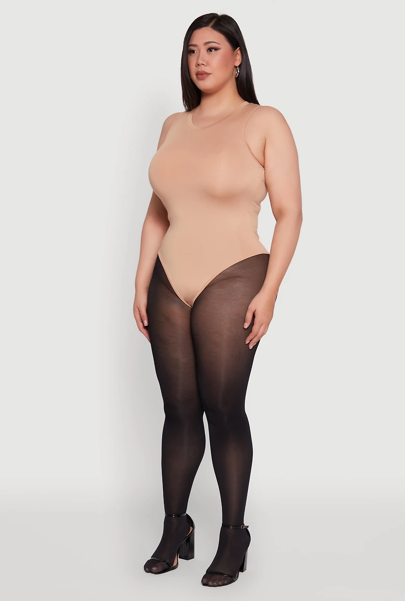 Womens Plus Daisy Sleeveless Crew Neck Bodysuit,