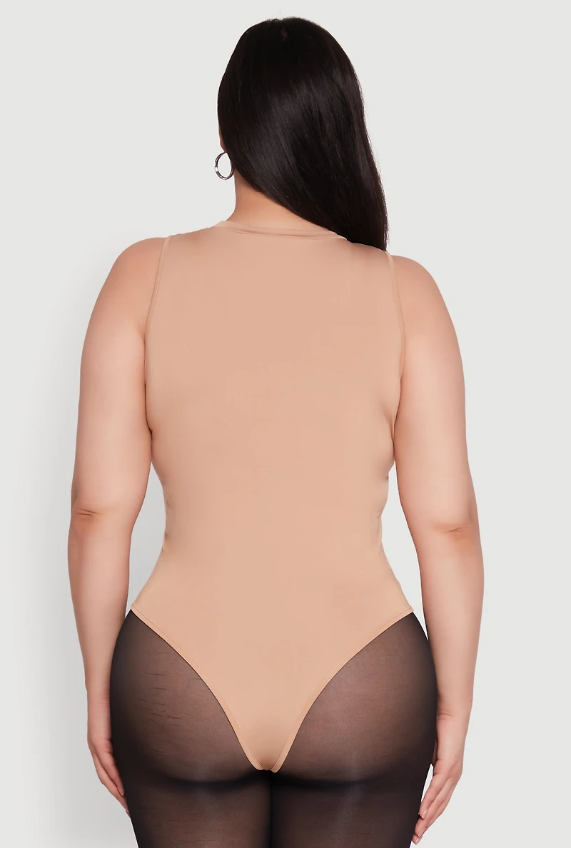 Womens Plus Daisy Sleeveless Crew Neck Bodysuit,