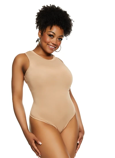 Womens Plus Size Daisy Tank Bodysuit, Beige, Size 3X