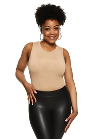 Womens Plus Size Daisy Tank Bodysuit, Beige, Size 3X