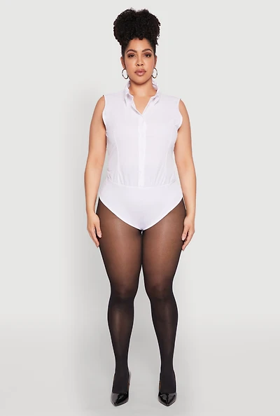 Womens Plus Size Daisy Sleeveless Button Front Bodysuit, White, Size 3X