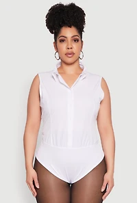 Womens Plus Size Daisy Sleeveless Button Front Bodysuit, White, Size 3X
