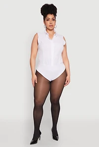 Womens Plus Size Daisy Sleeveless Button Front Bodysuit, White, Size 3X