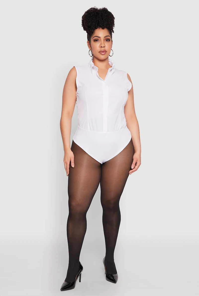 Womens Plus Size Daisy Sleeveless Button Front Bodysuit, White, Size 2X