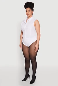 Womens Plus Size Daisy Sleeveless Button Front Bodysuit, White, Size 3X
