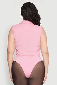 Womens Plus Size Daisy Sleeveless Button Front Bodysuit, Pink, Size 2X