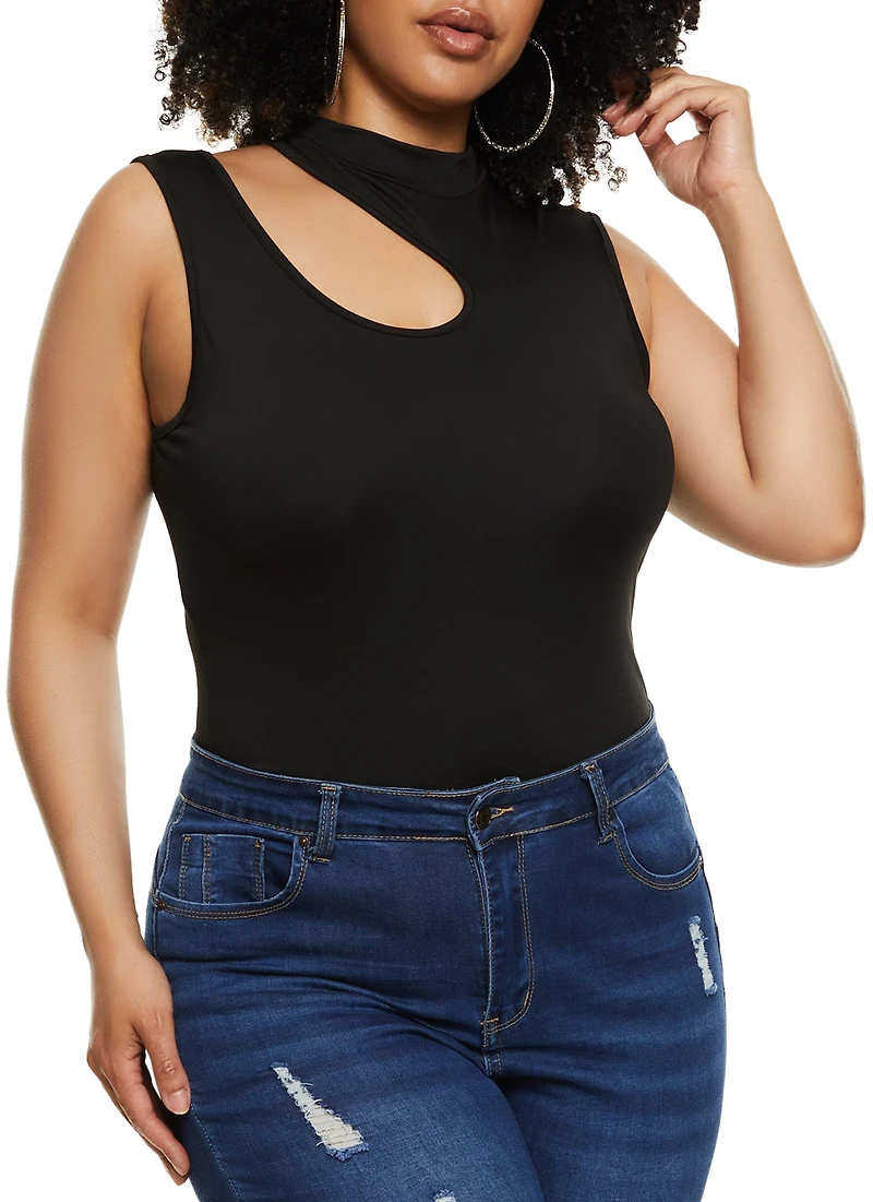 Plus Daisy Mock Neck Cut Out Tank Bodysuit