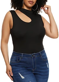 Plus Daisy Mock Neck Cut Out Tank Bodysuit