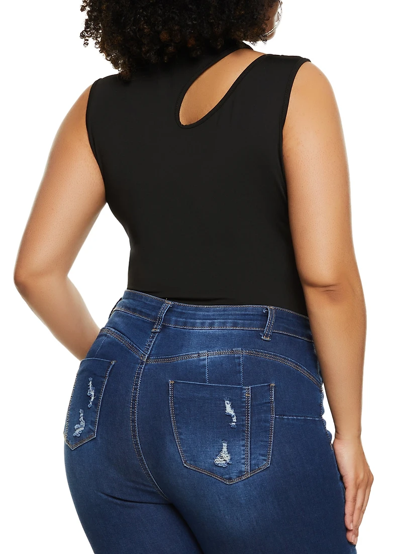 Plus Daisy Mock Neck Cut Out Tank Bodysuit