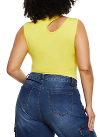 Womens Plus Size Daisy Mock Neck Cut Out Tank Bodysuit, Yellow, Size 3X