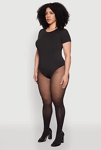 Womens Plus Size Daisy Crew Neck Short Sleeve Bodysuit, Black, Size 3X