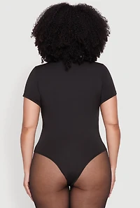 Womens Plus Size Daisy Crew Neck Short Sleeve Bodysuit, Black, Size 3X