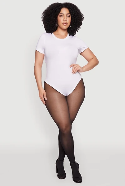 Womens Plus Size Daisy Crew Neck Short Sleeve Bodysuit, White, Size 2X