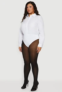Plus Poplin Button Front Shirt Bodysuit