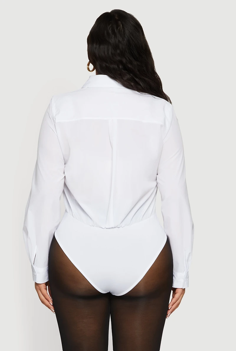 Plus Poplin Button Front Shirt Bodysuit