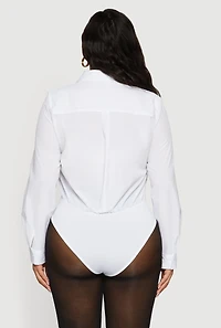 Plus Poplin Button Front Shirt Bodysuit