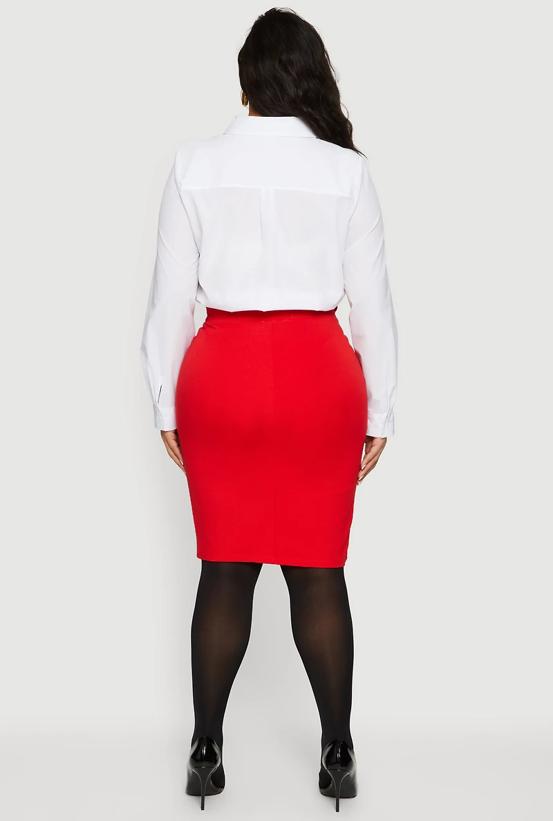 Plus Poplin Button Front Shirt Bodysuit