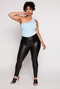 Womens Plus Size Daisy Double Lined One Shoulder Bodysuit, Blue, Size 3X