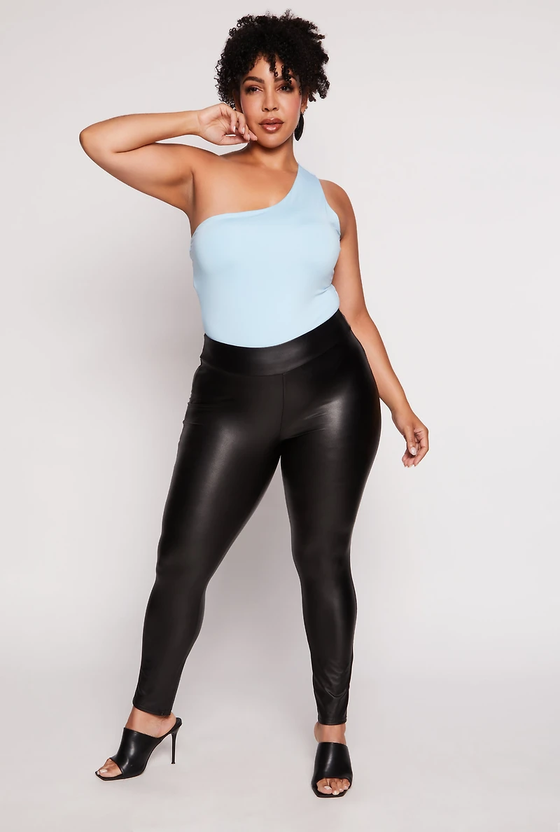 Womens Plus Size Daisy Double Lined One Shoulder Bodysuit, Blue, Size 2X