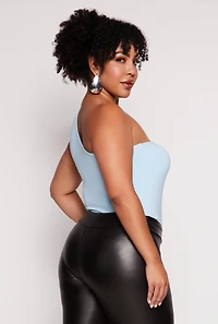 Womens Plus Size Daisy Double Lined One Shoulder Bodysuit, Blue, Size 3X