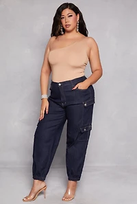 Womens Plus Size Daisy Double Lined One Shoulder Bodysuit, Beige, Size 3X
