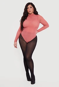 Plus Mesh High Neck Long Sleeve Bodysuit
