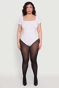 Womens Plus Size Seamless Square Neck Bodysuit, White, Size 1X-2X