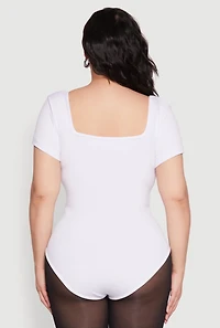 Womens Plus Size Seamless Square Neck Bodysuit, White, Size 1X-2X