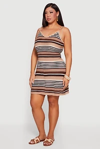 Plus Pointelle Knit Detail Striped Dress with Tie Straps