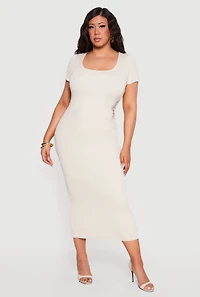 Plus Rib Knit Applique Detail Maxi Dress
