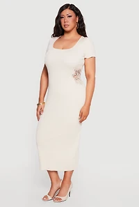 Plus Rib Knit Applique Detail Maxi Dress