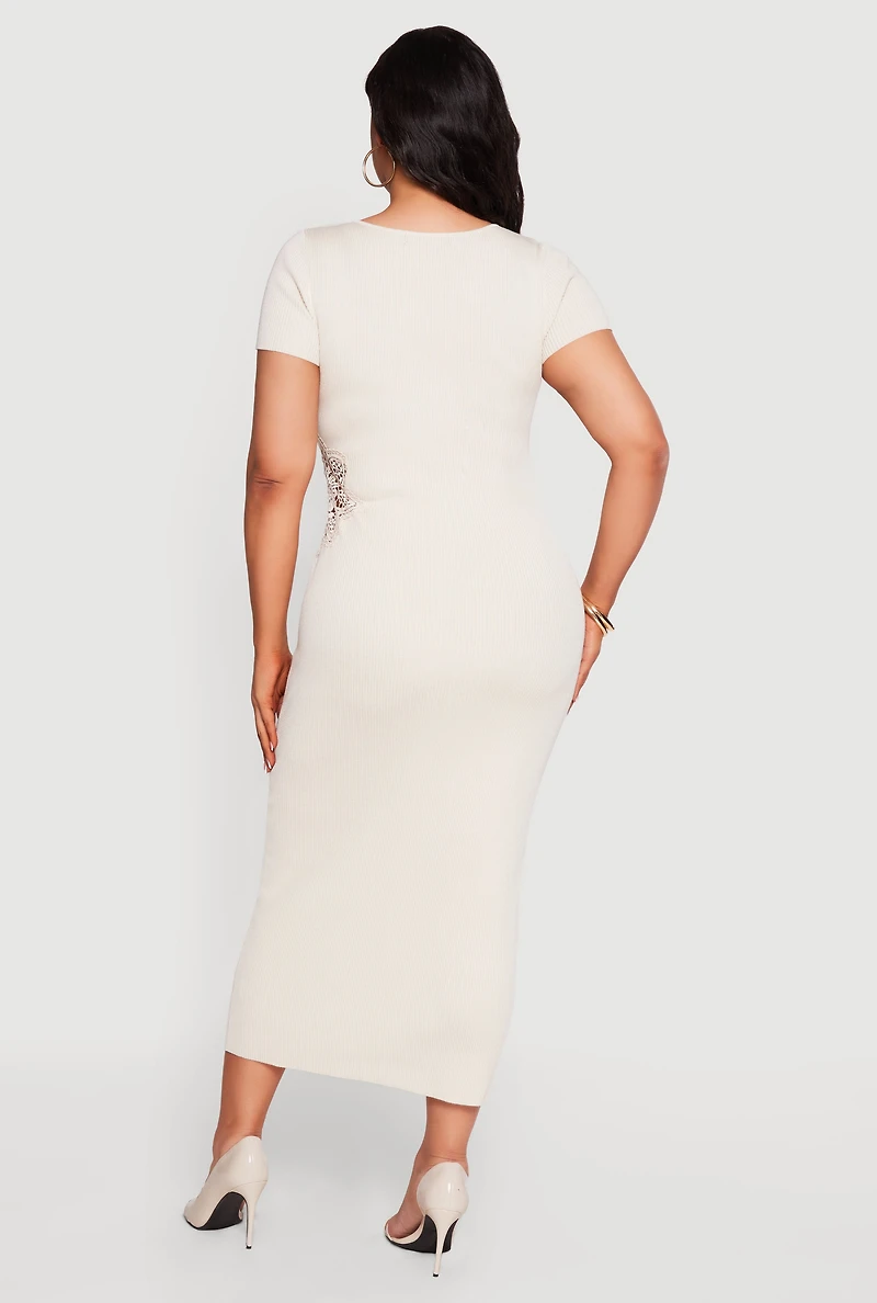 Plus Rib Knit Applique Detail Maxi Dress