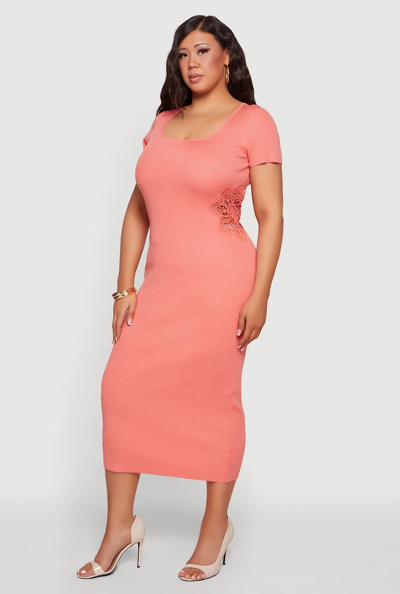 Plus Rib Knit Applique Detail Maxi Dress