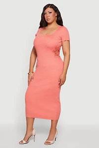Plus Rib Knit Applique Detail Maxi Dress