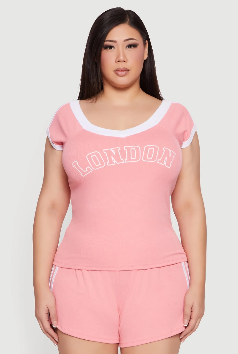 Plus Soft Rib Knit London Graphic Top