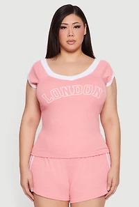 Plus Soft Rib Knit London Graphic Top