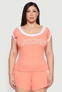 Plus Soft Rib Knit London Graphic Top