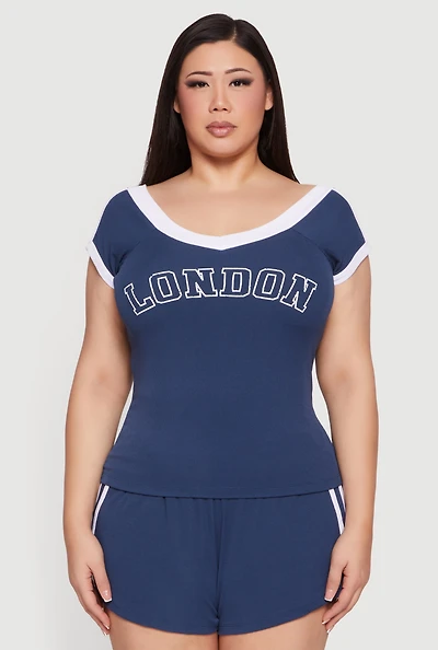 Plus Soft Rib Knit London Graphic Top