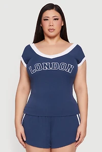 Plus Soft Rib Knit London Graphic Top