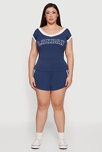 Plus Soft Rib Knit London Graphic Top