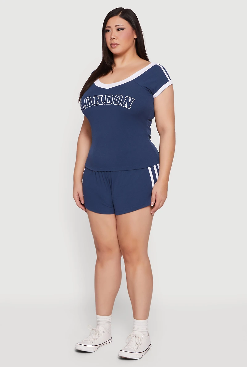 Plus Soft Rib Knit London Graphic Top