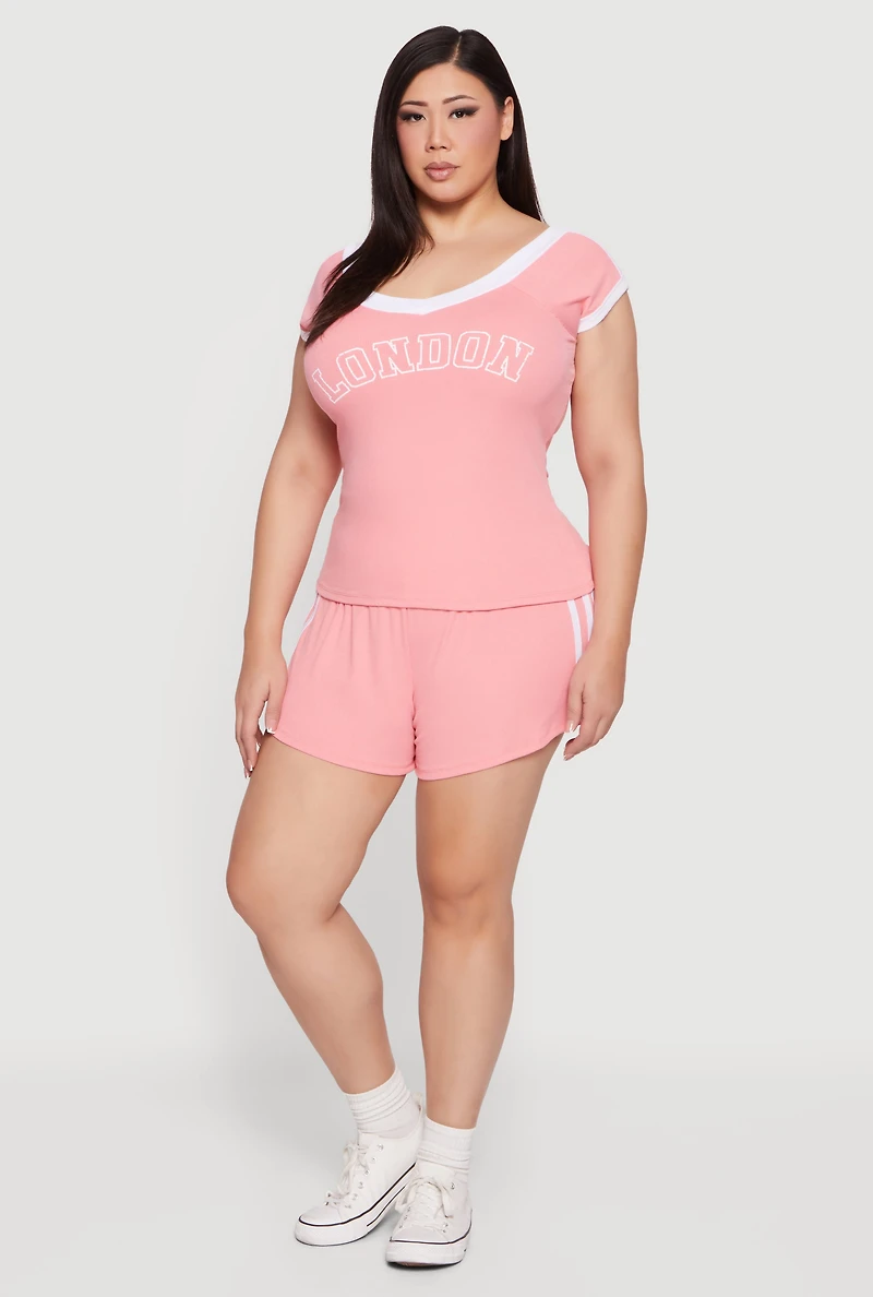 Plus Soft Rib Knit Side Stripe Shorts