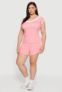Plus Soft Rib Knit Side Stripe Shorts