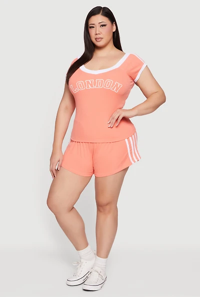 Plus Soft Rib Knit Side Stripe Shorts
