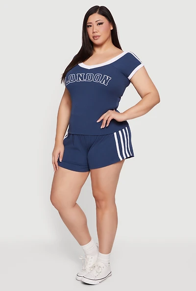 Plus Soft Rib Knit Side Stripe Shorts