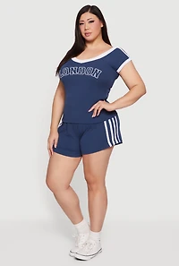 Plus Soft Rib Knit Side Stripe Shorts